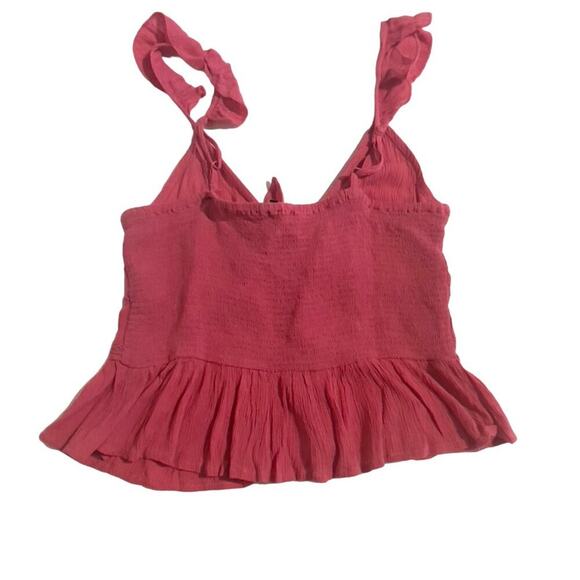 PATRONS OF PEACE Keyhole Crinkle Tank Ruffle Strap Bubble Gum NWT Medium - Picture 3 of 15